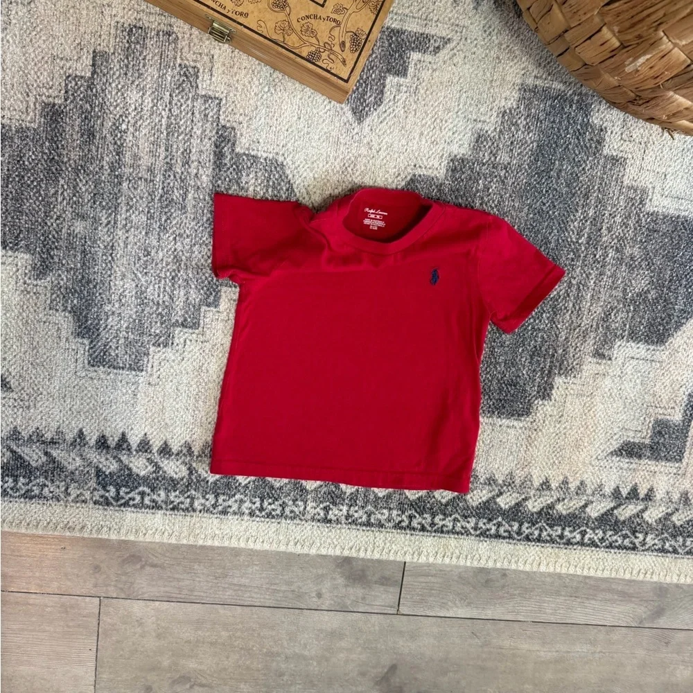 New Ralph Lauren 24 Months Boys' Red Short-Sleeve Polo Tee with Navy Pony